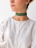 Odette green fabric choker – gold detail choker, handmade in Vienna