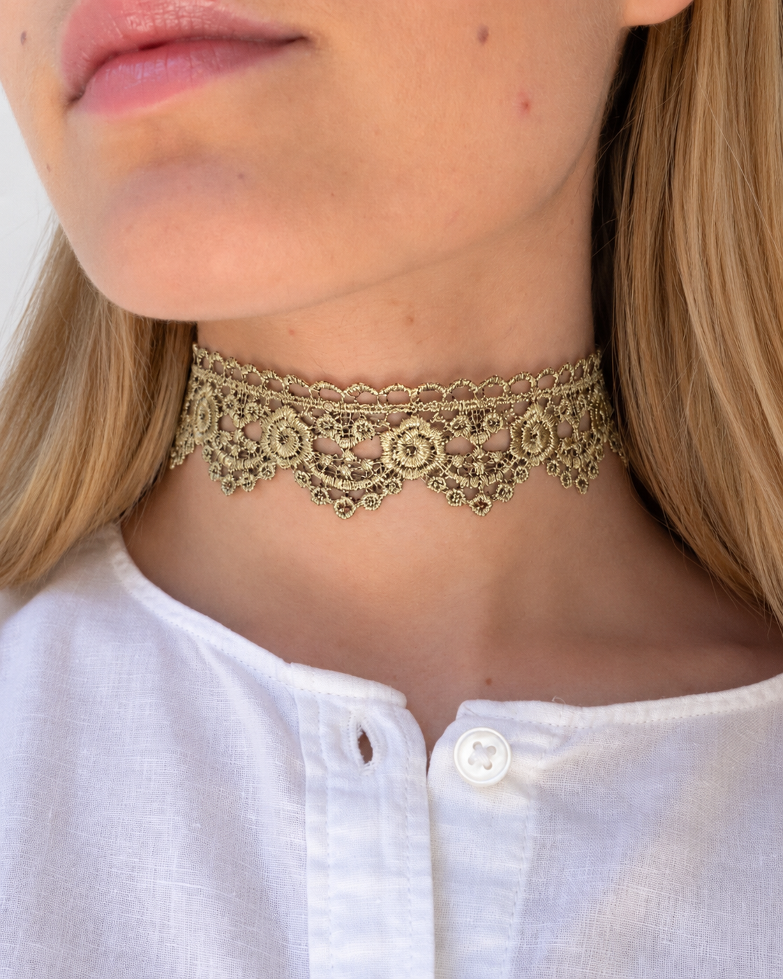 Mathilde gold lace choker – floral choker necklace, handmade in Vienna