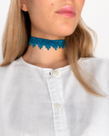 Adèle teal fabric choker – fringe choker necklace, handmade in Vienna