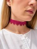 Margaux fuchsia lace choker – pink fabric choker, handmade in Vienna