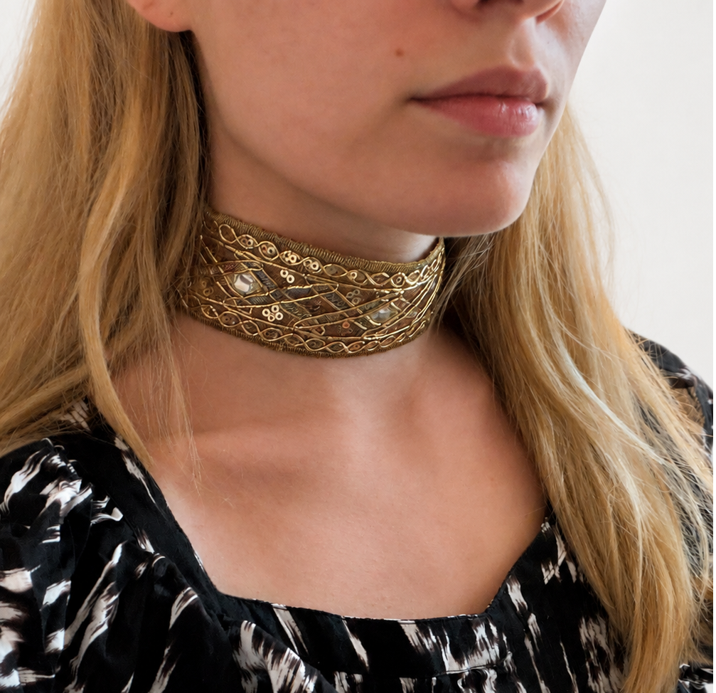 Gabrielle gold statement choker – wide gold fabric choker, handmade in Vienna