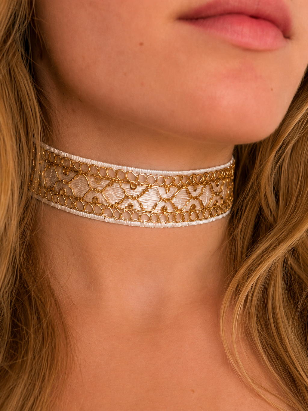 Gaia white gold choker worn, handmade jewelry Vienna