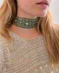 Esmée turquoise gold choker – embroidered fabric choker, handmade in Vienna